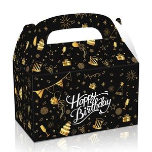 Party Supplies | 12 Pack Happy Birthday Favor Boxes Black Gold Kraft ...